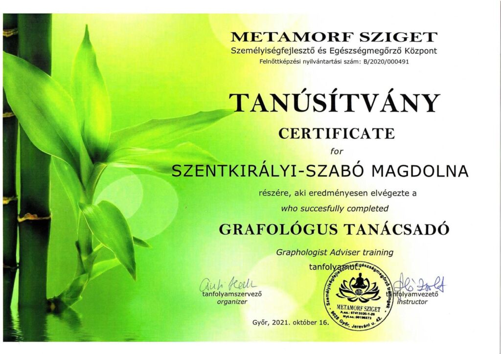 grafológus tanácsadó tanúsítvány